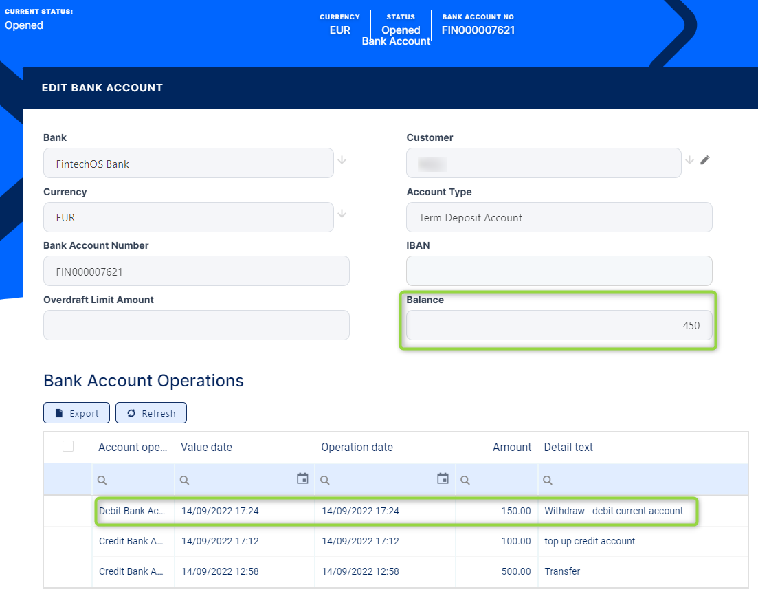 Deposits, Withdrawals and Transfers