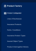 Insurance Product Factory menu items