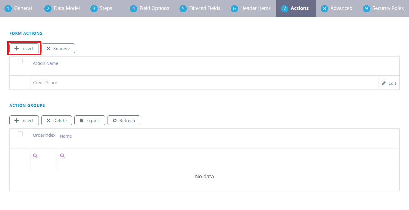 In the Form Action window: